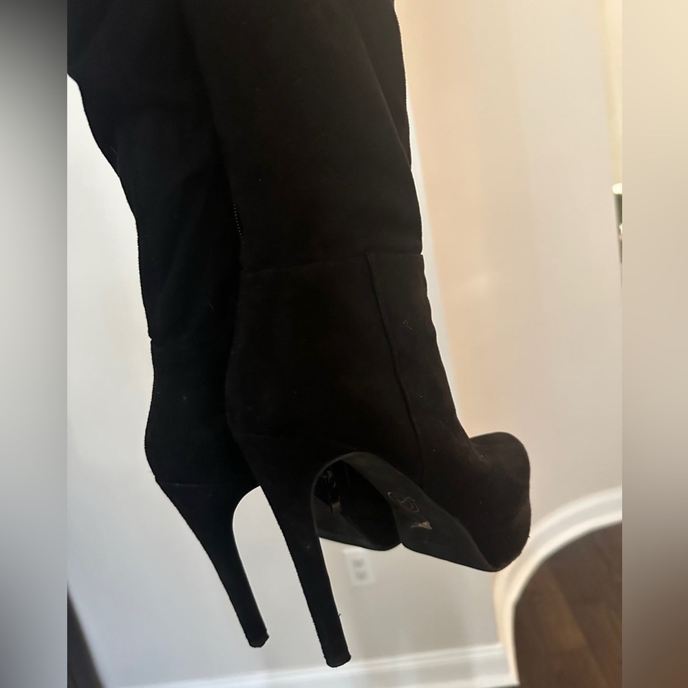 Chinese Laundry Black Suede Knee-High Stiletto Booties
